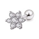 Brinco pequeno para senhora em forma de pérola com haste e fecho esférico Decorado com zircónias Metal de bijuteria Motivos de flores, folhas 6
