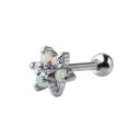 Brinco pequeno para senhora em forma de pérola com haste e fecho esférico Decorado com zircónias Metal de bijuteria Motivos de flores, folhas 1