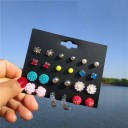 Brincos de botão femininos 12 pares G1319 2