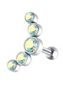 Brincos de mulher tipo pérola com arco de cinco pedras Brinco pequeno em estilo de piercing com haste e fecho esférico Zircões Metal de bijuteria 9