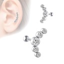 Brincos de mulher tipo pérola com arco de cinco pedras Brinco pequeno em estilo de piercing com haste e fecho esférico Zircões Metal de bijuteria 12