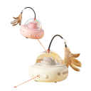 Brinquedo de plástico para gatos UFO com laser e sininho 28 x 11,5 cm Disco de jogo com penas Brinquedo estimulante para gatos de todas 4