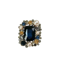 Broche de mode luxueuse en forme rectangulaire avec des pierres précieuses, des perles et des strass, design géométrique élégant, alliage 2