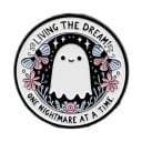 Broche esmaltado de espírito com a inscrição Living The Dream cerca de 3 x 3 cm emblema metálico preto e branco motivo desenhado acessório 1