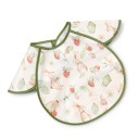 Bryndák s rukávky pro děti 30 x 25 cm Střih přes ramena Zajíčci a jahody na krémovém podkladu Zapínání na suchý zip a zelený lem 1