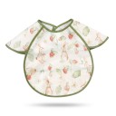 Bryndák s rukávky pro děti 30 x 25 cm Střih přes ramena Zajíčci a jahody na krémovém podkladu Zapínání na suchý zip a zelený lem 2