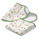 Bryndák s rukávky pro děti 30 x 25 cm Střih přes ramena Zajíčci a jahody na krémovém podkladu Zapínání na suchý zip a zelený lem 6
