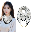 Bufanda blanca y negra para mujer con patrón floral Accesorio ligero de poliéster Bufanda elegante de un solo color con un delicado motivo floral para un estilo diario 2