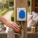 Buiten wandcontactdoos Schuko waterdicht IP54 met deksel, 220V 16A, 1 contactdoos, ABS kunststof, grijs, voor het opladen van een auto, in de garage en in de tuin 8
