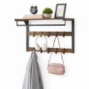 Cabide de parede com prateleira 42 x 65 x 30 cm e 10 ganchos removíveis em 2 barras com vara para cabides em cor castanha e preta para o hall 2