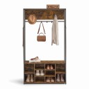 Cabide para casacos com sapateira 32 x 100 x 180 cm com ganchos e compartimentos abertos para sapatos em castanho e preto parede de entrada 7