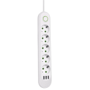 Cable alargador UE 2m 5AC 2500W con interruptor y luz indicadora Filtro de red 3× USB A 2,1A 5V Toma de corriente Adaptador de oficina 4