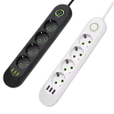 Cable alargador UE de 2 m, 4 CA, 2500 W, con interruptor y luz indicadora, filtro de potencia, 3 puertos USB A, 2,1 A, 5 V, adaptador 4