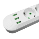 Cable alargador UE de 2 m, 4 CA, 2500 W, con interruptor y luz indicadora, filtro de potencia, 3 puertos USB A, 2,1 A, 5 V, adaptador 5