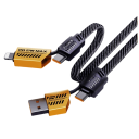Cable de carga rápida 4 en 1 2x USB C + USB A + iPhone Lightning 1 m 65W cable trenzado multi 6A PD carga dual 2