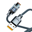 Cable de carga rápida USB C a USB A, cable de datos de 1 m y 120 W con pantalla LED, transferencia de datos con patrón tejido de 6 A, compatibilidad con dispositivos de 480 Mbps 8