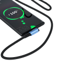Cable de carga rápida USB C a USB C de 2 m, 60 W, conector acodado de 90°, PD QC4.0, luz LED, transferencia de datos, cable de carga flexible 4