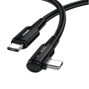Câble de charge rapide USB C vers USB C 1 m 100W connecteur coudé 90° lumière LED PD QC4.0 transfert de données 480 Mb/s câble tressé 1
