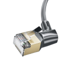 Cable Ethernet Giratorio 360° CAT8 40Gbps 2000MHz 1m Doble Apantallado 32AWG Negro Dorado RJ45 Ángulo Recto para Portátil Router PS4 3