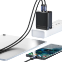 Cablu USB C cu încărcare rapidă duală, 1 m, 60 W, PD3.1, încărcare super rapidă, lumină LED, transfer de date, cablu de sincronizare 480 Mbps, USB 2.0, 48 V, 5 A 3