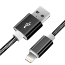 Cabo de dados USB A para iPhone Lightning rápido de 2 m com revestimento em nylon, cabo de 3A para dispositivos iOS, cabo longo para carregamento 3