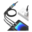Cabo USB 3 em 1 de carregamento rápido 1,2 m com luz LED, cabo trançado 100W 5A USB A para Lightning + USB C + Micro USB para telemóvel 6