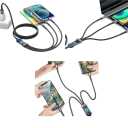 Cabo USB 3 em 1 de carregamento rápido 1,2 m com luz LED, cabo trançado 100W 5A USB A para Lightning + USB C + Micro USB para telemóvel 10