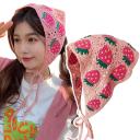Cachecol triangular de croché manual com motivo de morango para mulheres, acessório de cabelo leve e adorável para primavera e verão, cobertura de cabeça para viagens 2