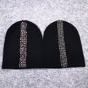 Căciulă beanie pentru femei cu un model vertical de broderie cu mărgele Tricot ribat elastic din bumbac și lână Circumferința capului 50 până la 60 10