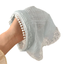Căciulă de păr din material textil cu model pentru femei cu margine din dantelă și pompoane O podoabă romantică și elegantă pentru coafură 2