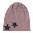 Căciulă din bumbac pentru femei în stil beanie decorată cu două stele strălucitoare la margine Croială liberă și fluidă Circumferința capului 54 20