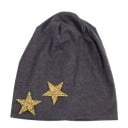 Căciulă din bumbac pentru femei în stil beanie decorată cu două stele strălucitoare la margine Croială liberă și fluidă Circumferința capului 54 25