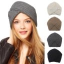 Căciulă tricotată pentru femei în formă de turban turcesc cu benzi încrucișate deasupra frunții Textură pronunțată Aspect modern Material 4