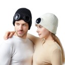 Căciulă tricotată rezistentă la vânt cu ochelari pe margine Căciulă unisex călduroasă pentru ciclism și schi Căciulă sportivă multifuncțională 4