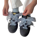 Cadarços de chiffon transparentes para sapatos 120x4 cm Efeito seda Cadarços largos Laços grandes Acessório estiloso Ténis elegantes Sapatos baixos 3