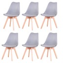 Cadeiras de Jantar Conjunto de 6 Peças Estilo Escandinavo Casca com Assento Estofado em PU Altura do Assento 48 cm Pés de Madeira 1