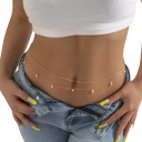 Cadena de vientre de dos capas estilosa alrededor de la cintura 70 + 25 cm Joyería corporal sexy para mujeres Accesorio de festival en tono dorado 1