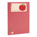 Caderno com folhas em branco sem linhas em padrão quadriculado vermelho e branco com um tomate na capa com 78 páginas para desenho e anotações 1