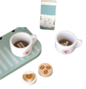 Cafetera de madera para niños 8 piezas juego de cocina Montessori azul con tazas, leche y galletas juguete educativo para niñas y niños 6