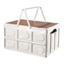 Caixa de camping dobrável em plástico com tampa e pegas 15 l 33 x 24 x 17 cm PP e tábua de madeira Branca Caixa de arrumação para o carro 1