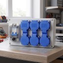 Caixa de tomadas de parede à prova de água para exterior com disjuntor 2P, 6 tomadas EU 220 V, 16 A, plástico ABS, cinza-azul, para uso doméstico e carregamento de automóveis 4