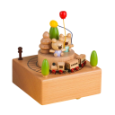Caja de música de madera giratoria con ositos, globos, tren y paisaje, mecanismo manual 11 × 11 × 14,5 cm decoración de madera 1