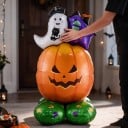 Calabaza inflable con fantasma y casita Globo de pie Decoración de Halloween 62 x 111 cm Naranja con base verde Decoración de fiesta 5