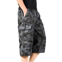 Calças cargo de verão para homem até ao joelho Calças tácticas largas com cintura elástica Calções casuais para o exterior com bolsos para o dia-a-dia 5