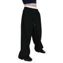 Calças de fato de treino masculinas largas com elástico na cintura e cordão ajustável, com pernas largas e retas em comprimento 10