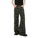 Calças de ganga camufladas para homem com anel metálico Calças largas de perna longa Estilo streetwear Estilo militar Jeans casuais 1