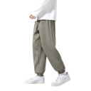 Calças de homem lisas com bolsos e cordão, poliéster, algodão, corte confortável, ideais para lazer e desporto 3