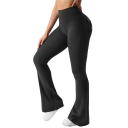 Calças de mulher em stretch com cintura elástica, bolsos laterais, pernas alargadas até aos tornozelos, calças elegantes e confortáveis para uso diário 2