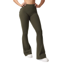 Calças de mulher em stretch com cintura elástica, bolsos laterais, pernas alargadas até aos tornozelos, calças elegantes 1