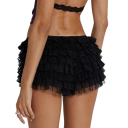 Calças de renda em camadas para mulher com folhos e laço Calções românticos com detalhes transparentes Calças elegantes para looks de verão 3